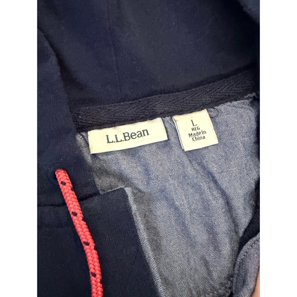 LL Bean Womens Navy Coral Striped Hooded Henley Long Sleeve Shirt Large 503604 - Picture 3 of 4
